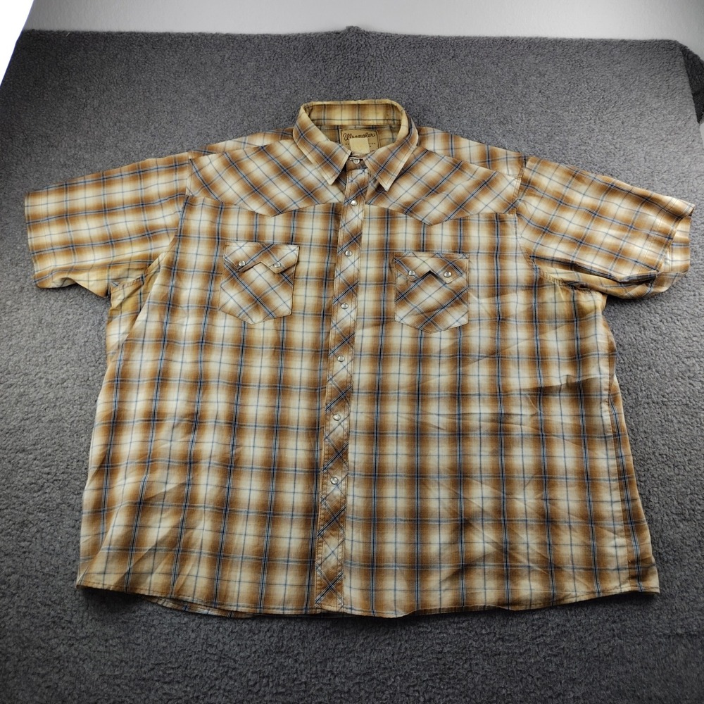 Wrangler Shirt Mens 3XL Western Snap Plaid Brown Pearl Snap Short Sleeve